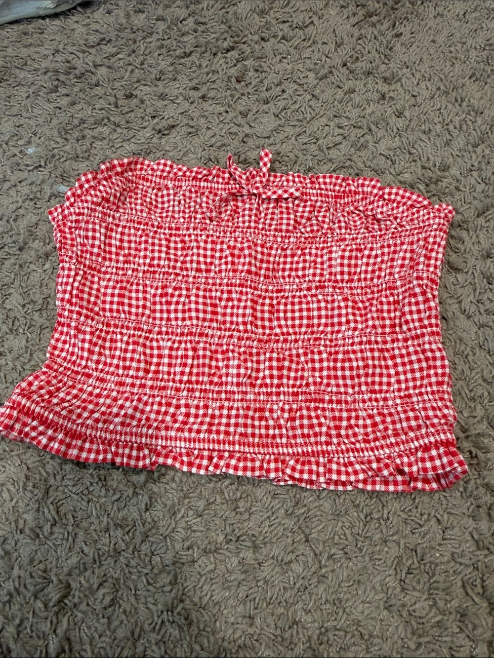 Full Tilt Red Gingham Smocked Tube Crop Top